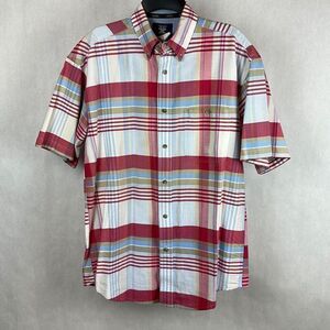 Wrangler 20X Button Front Shirt Mens Sz M Short Sleeve Plaid White Red Blue USA